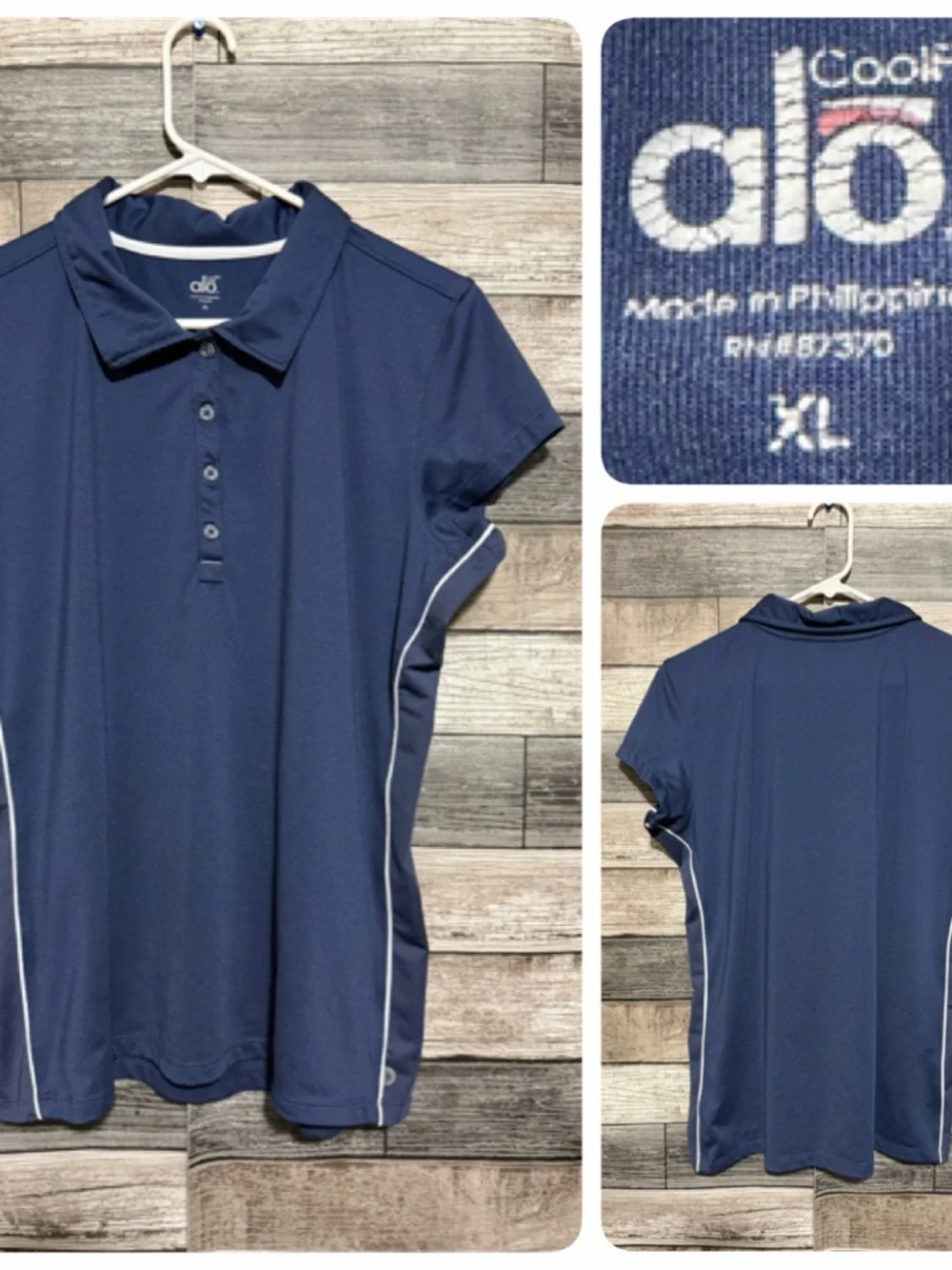 ALO Cool Fit Polo Shirt Women’s XL Navy Blue Performance Mesh Sides Athletic